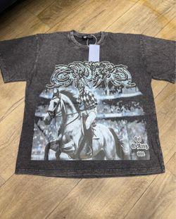 Acid Wash Graphic T-Shirt with Horse Jockey Print