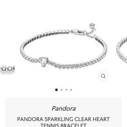 PANDORA SPARKLING CLEAR HEART TENNIS BRACELET