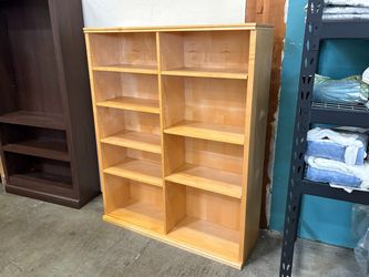 Honey Finished Solid Wood Double Bookcase with Adjustable Shelves