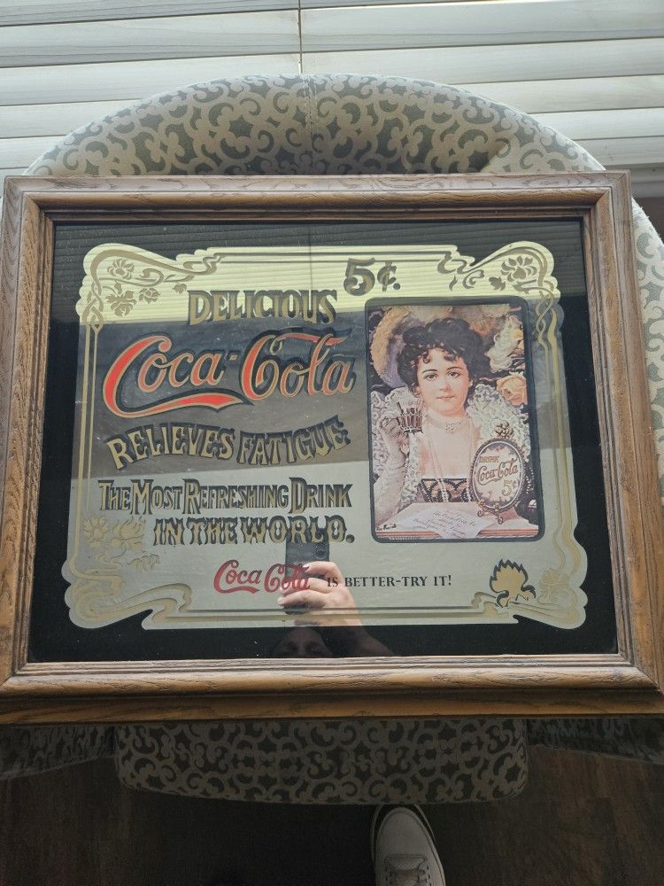 Vintage Coca-Cola Mirror Relieves Fatigue Coke Soda Shop Bar Pub Sign