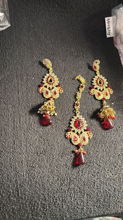 Gold-Tone Red Crystal Chandelier Earring Set