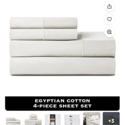 Hotel Style 4-Piece 600 Thread Count White Stripe Egyptian Cotton Adult Bed Sheets, Queen-Deep Pocket