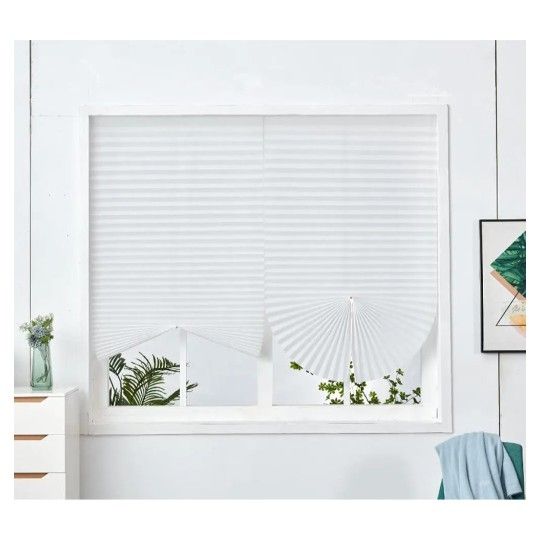 Temporary Window Blinds Cordless, Self Adhesive Pleated Paper Blinds Window Shades Blackout 6pcs