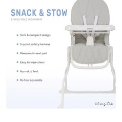 New In Box Dream On Me Snack & Stow Highchair 