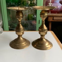 Pair Of Chunky Vintage Brass Pedestal Candle Holders