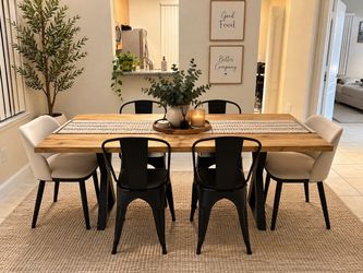 Modern Farmhouse Wood Dining Table + 6 Chairs