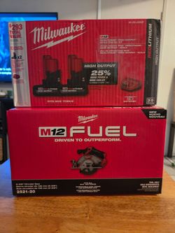 Milwaukee M12 FUEL 5-3/8 in. Cordless Circular Saw (Model 2521-20)Milwaukee M12 REDLITHIUM High Output XC5.0 Starter Kit (Model 48-59-2450P), which in