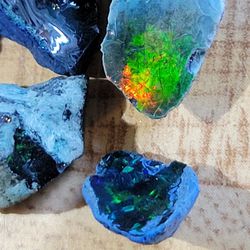 2pcs. Ethiopian Black Fire Opal Rare Gemstones [Set Of Two]