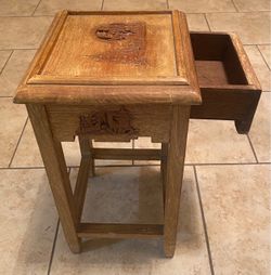 Carved Wood Asian Side Table with Drawer