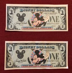 Set of 2 1989 Series Disney Dollars