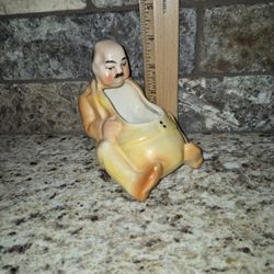 Vintage Porcelain Fat Man Sitting Pipe Holder