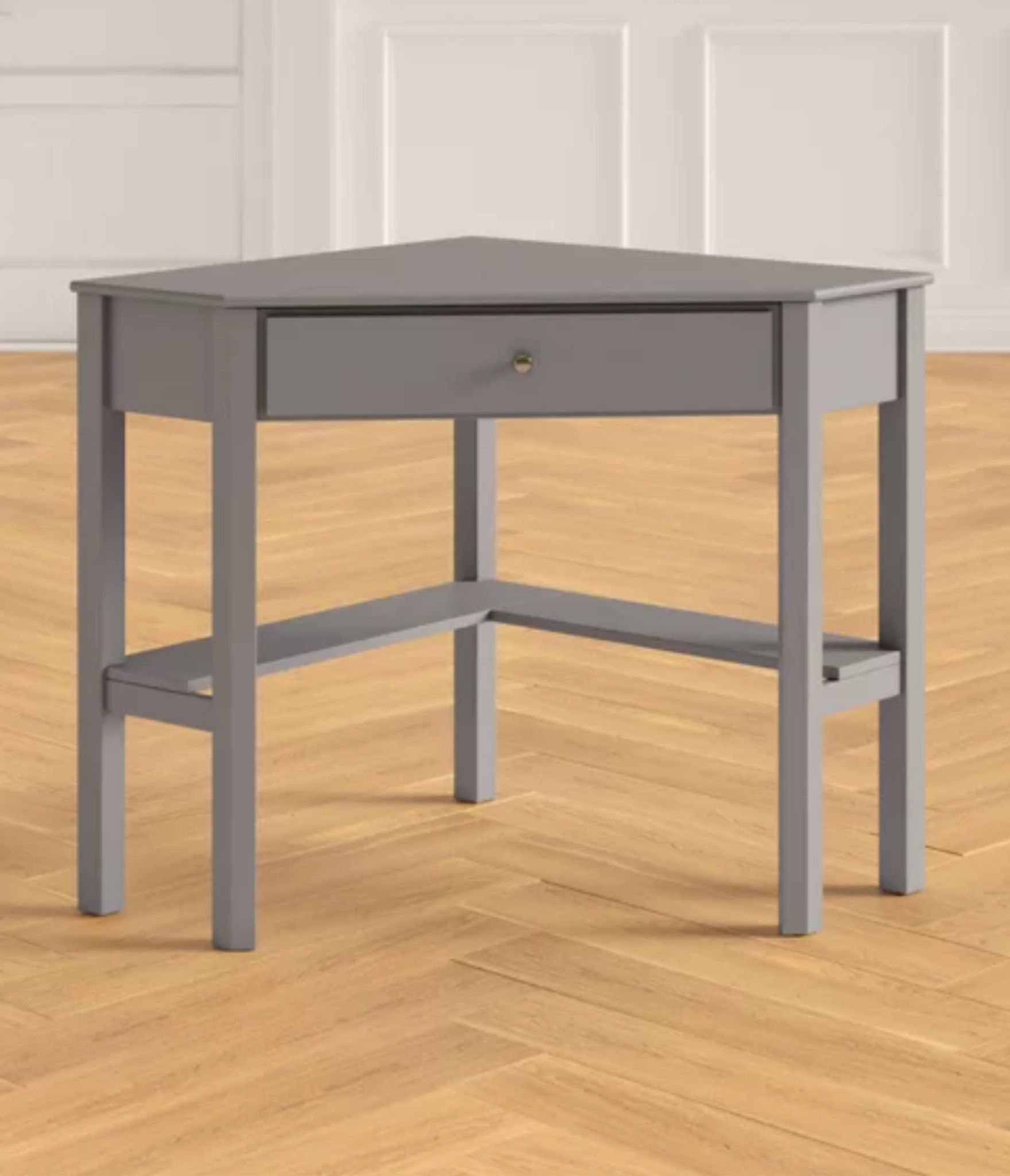 Brand new - wood corner desk in grey - with drawer and shelf