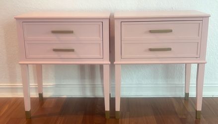 Pink Nightstands with Gold Hardware – Set of 2