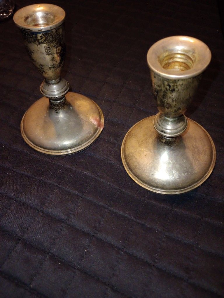 Sterling Silver Candle Holders Weighted See Picture For Size