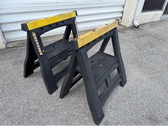 Two Black and Yellow Adjustable Height Wood Working Sawhorse Work Stands!