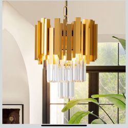 Modern Crystal Pendant Light Fixture Matte Copper Color Retro