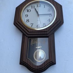 Wall Clock with Pendulum, Regulator, Plastic Frame, Made in Taiwan