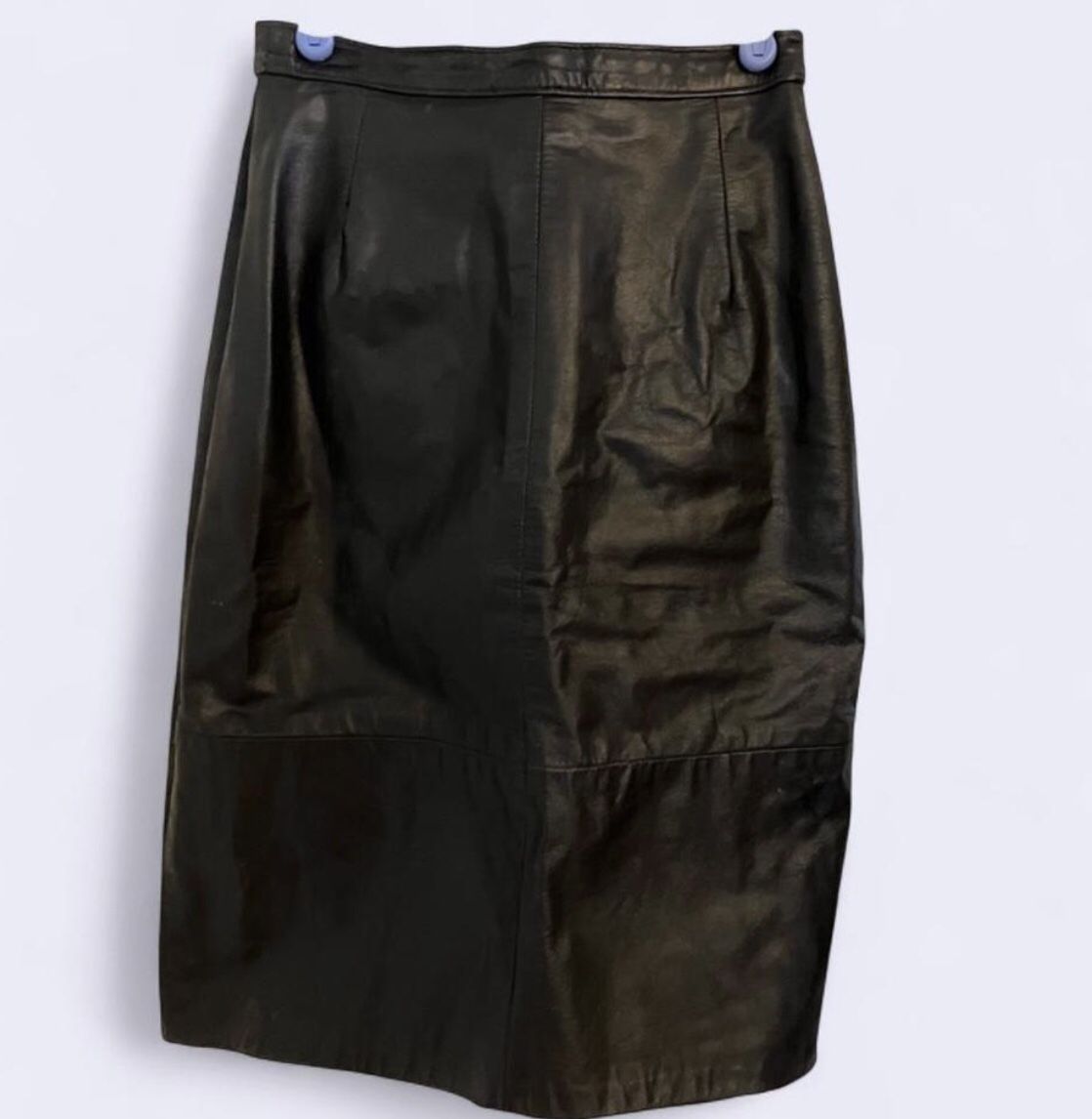 VINTAGE Genuine Leather Skirt Black Sz XS