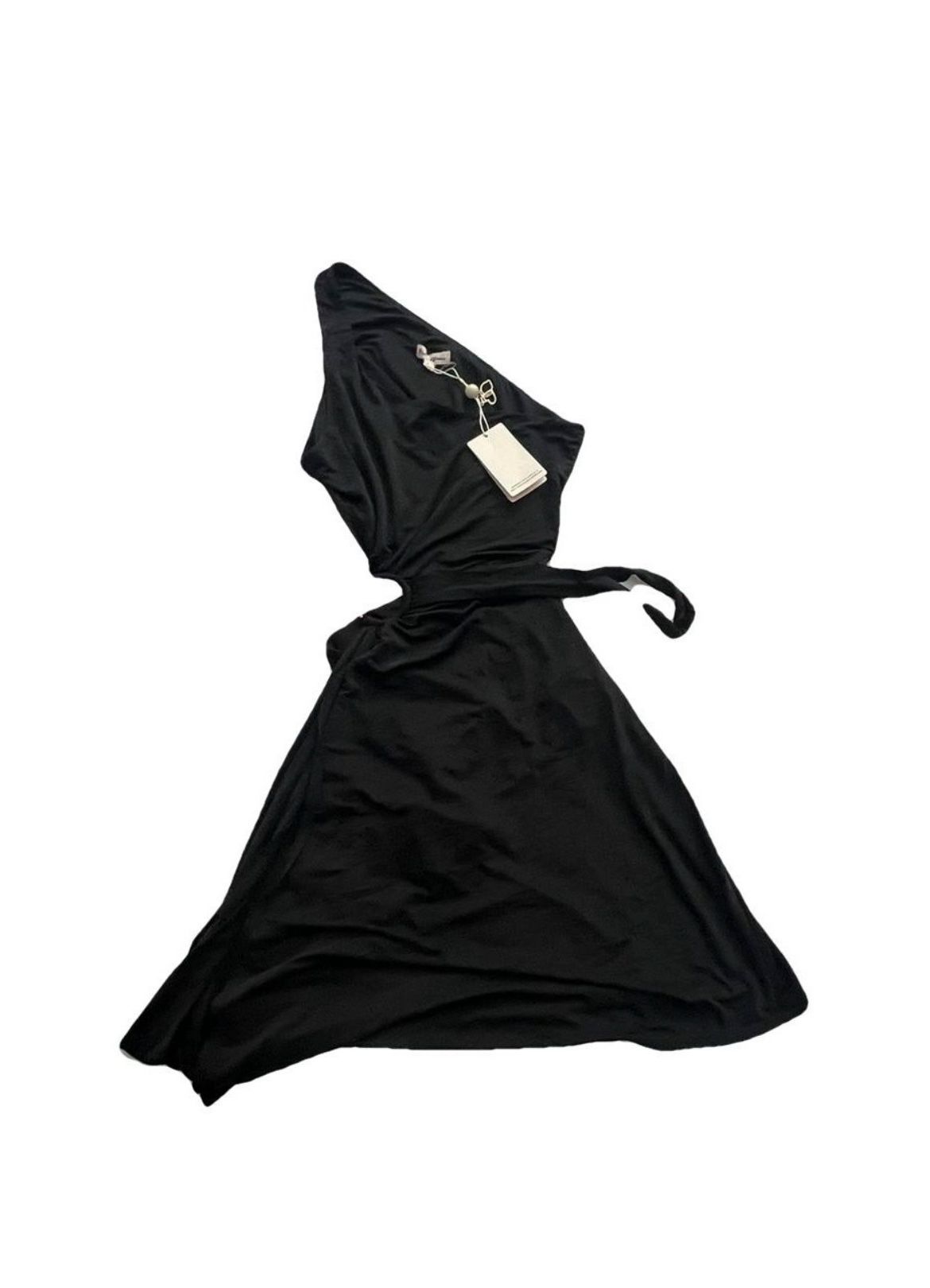 For Love and Lemons black one shoulder cut-out wrap bodysuit mini dress NWT L