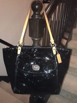 COACH LEAH EMBOSSED PATENT LEATHER TOTE SHOULDER