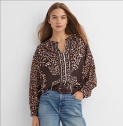 New Loft Floral Split Neck Blouse