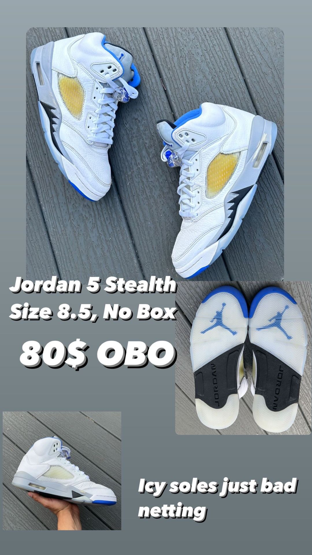Jordan 5 Stealth Sz 8.5
