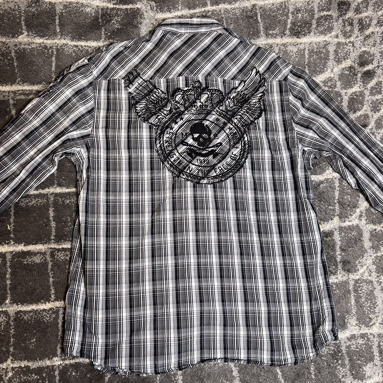 Marc Ecko Cut & Sew Y2K Grunge Skull & Bone Logo Mens Size XL Long Sleeve Shirt