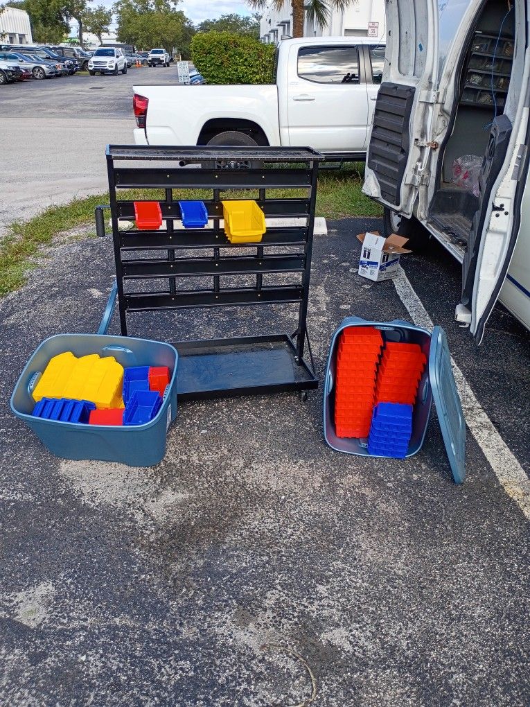 Rolling Double Sided Bin Rack.