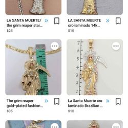 La Santa Muerte Cadenas De Oro Laminado Brazilian Acero Y De Plata 