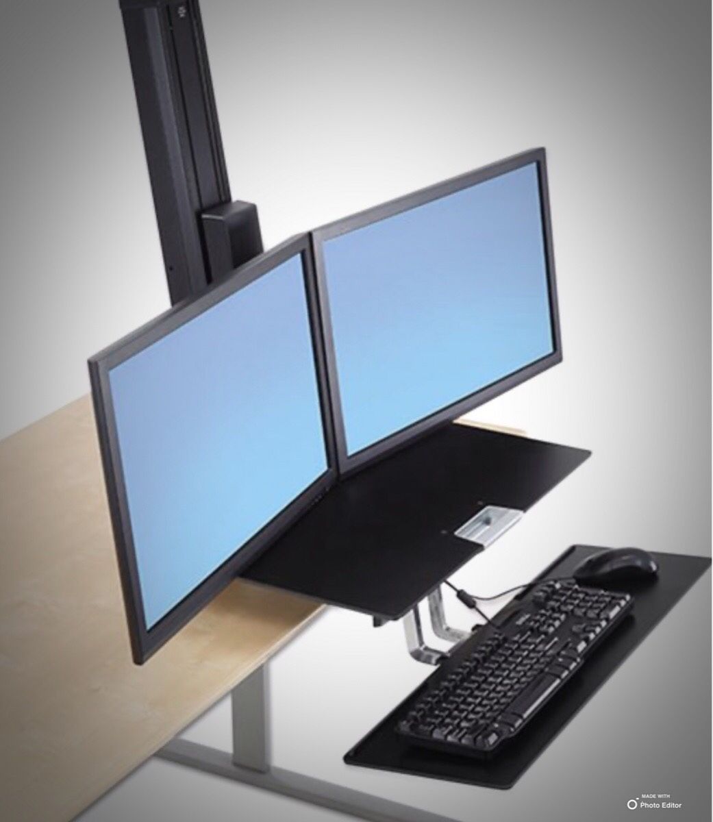 New!! Desk top workstation for dual monitor, desk mount for dual monitor, workstation, computer equipment, office furniture, workout- s for dual mo