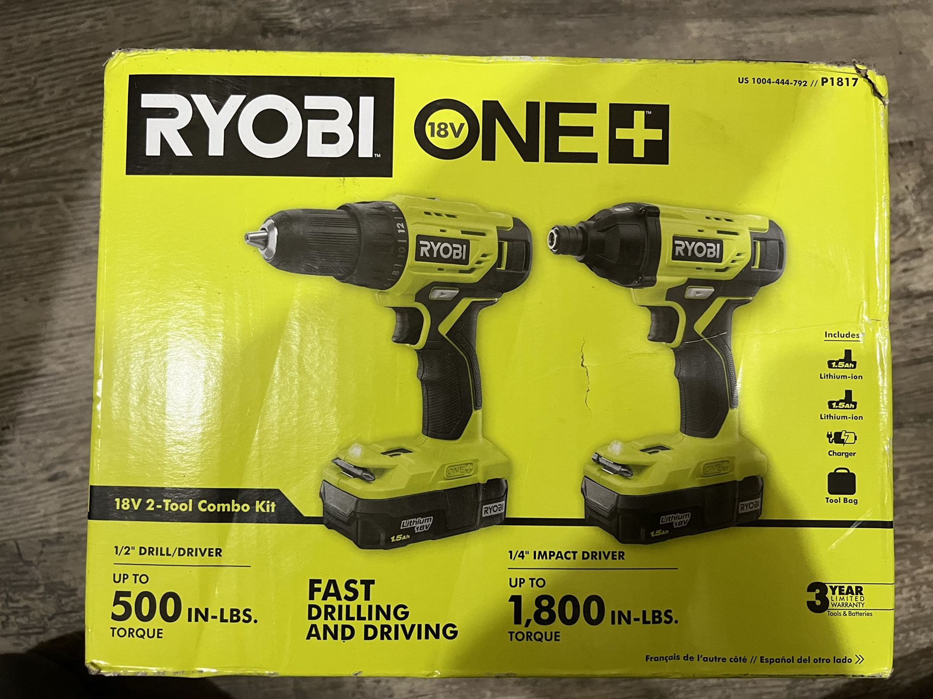 RYOBI ONE+ 18V Lithium-Ion Cordless 2-Tool Combo Kit