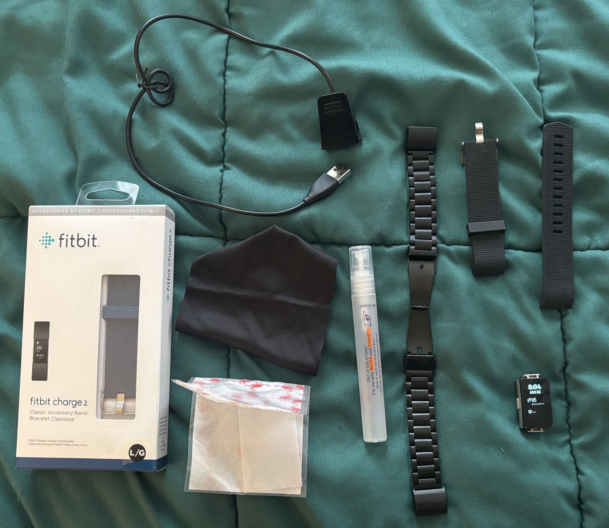 Fitbit Charge 2 Heart Rate & Fitness Black with Charger + Brand New Bands