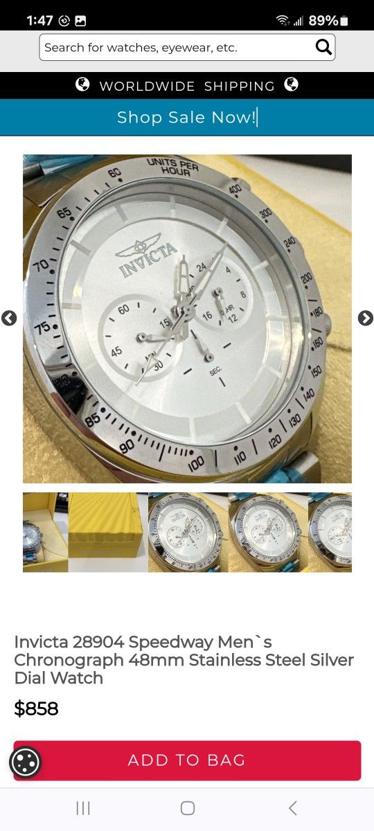 Invicta 28904 Speedway Men's Chronograph 48mm Stainless Steel Silver Dial Watch