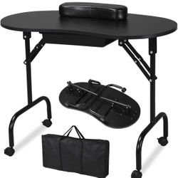 Portable Manicure Table Foldable Nail Desk with Drawer, Black