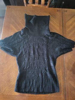 🖤 Great Northwest Indigo Black Cable Knit Turtleneck Sweater Size S Short Sleeve