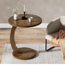 Tribesigns Round End/Side Table, Wooden C-Shaped End Table, Couch Side Table, Mid-Century End Table, Small Side Table, Boho Side Table for Living Room