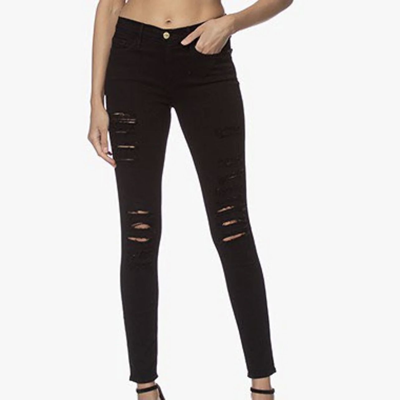 FRAME Black Le Skinny de Jeanne Ripped Distessed Jeans