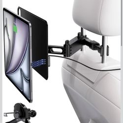 Magnetic Wireless Charging Car Headrest Holder for iPad Pro 12.9/Air 13 M2/M3, Adjustable Long Arm Tablet Mount Back Seat