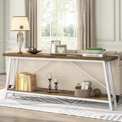 Sofa Table Entry Console Table - Light Brown & White