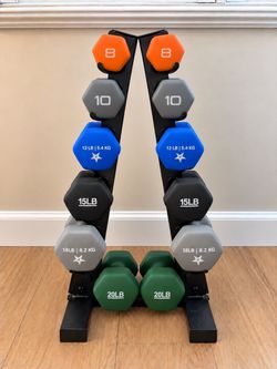 Neoprene Dumbbell Set with Rack — Six Pairs Ranging 8-20 lb