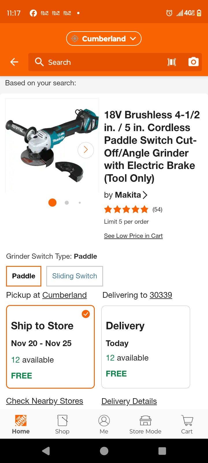 18 V Brushless Makita Cordless Angle Grinder Brand New In The Box Never Opened