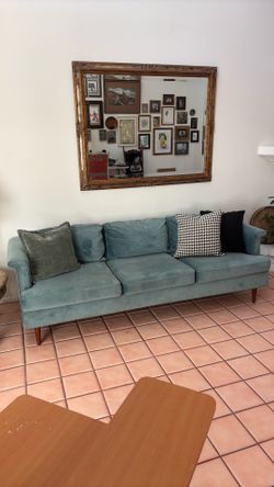 Blue suede couch