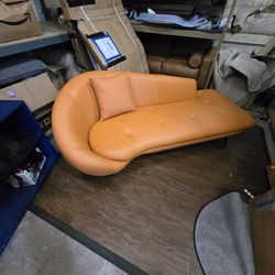 Orange Faux Leather Chaise, Great Shape With Minor Tear