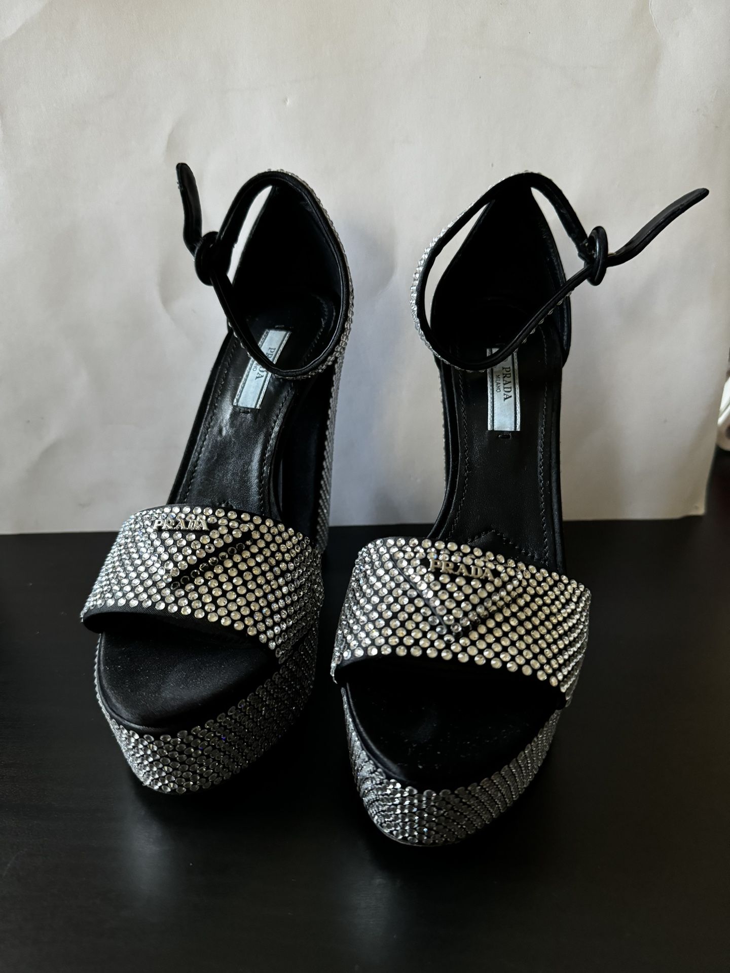 PRADA satin Platform Sandals With Crystals