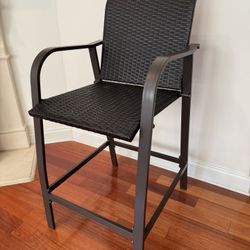 Crestlive Products Patio Wicker Bar Stools Set of 2 Brown Aluminum Frame Stationary Bar Stool Chair
