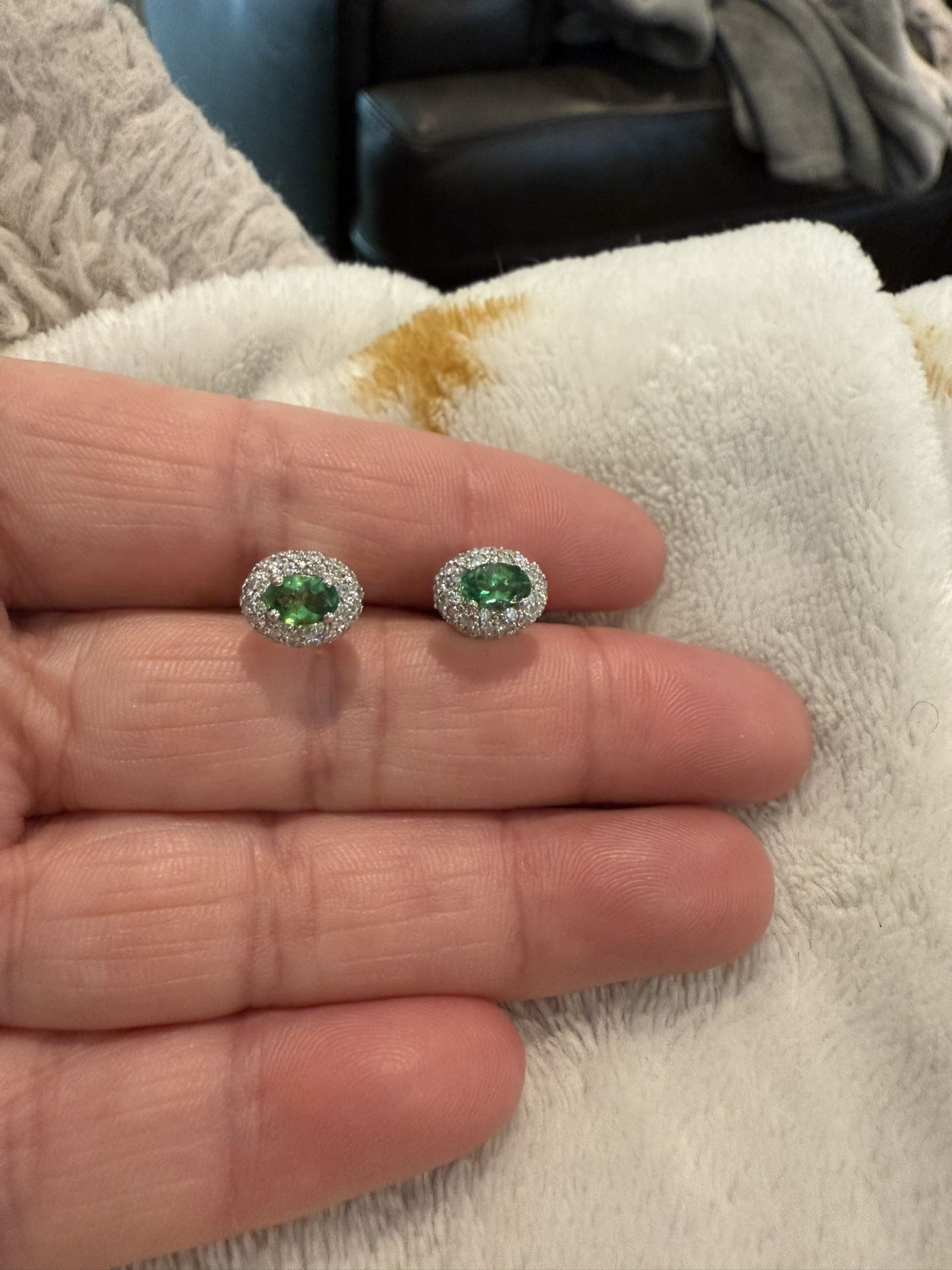 Earrings Emerald Diamond 18K White Gold Stud Prince Jewelers Arcadia Maker