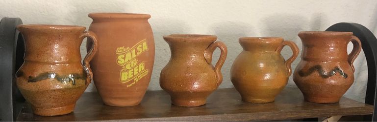 5 Mexican Artisan pottery cups