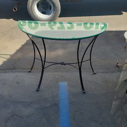 Glass top wrought Iron half oval table