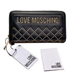 LOVE MOSCHINO Black/Gold Studded JC5618PP1BLG Zip Around Wallet Black NWT