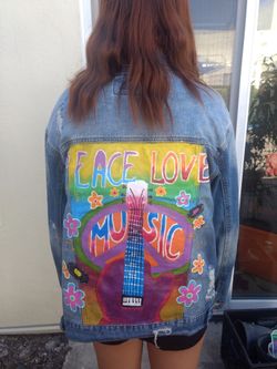 Handpainted hippie jean jacket